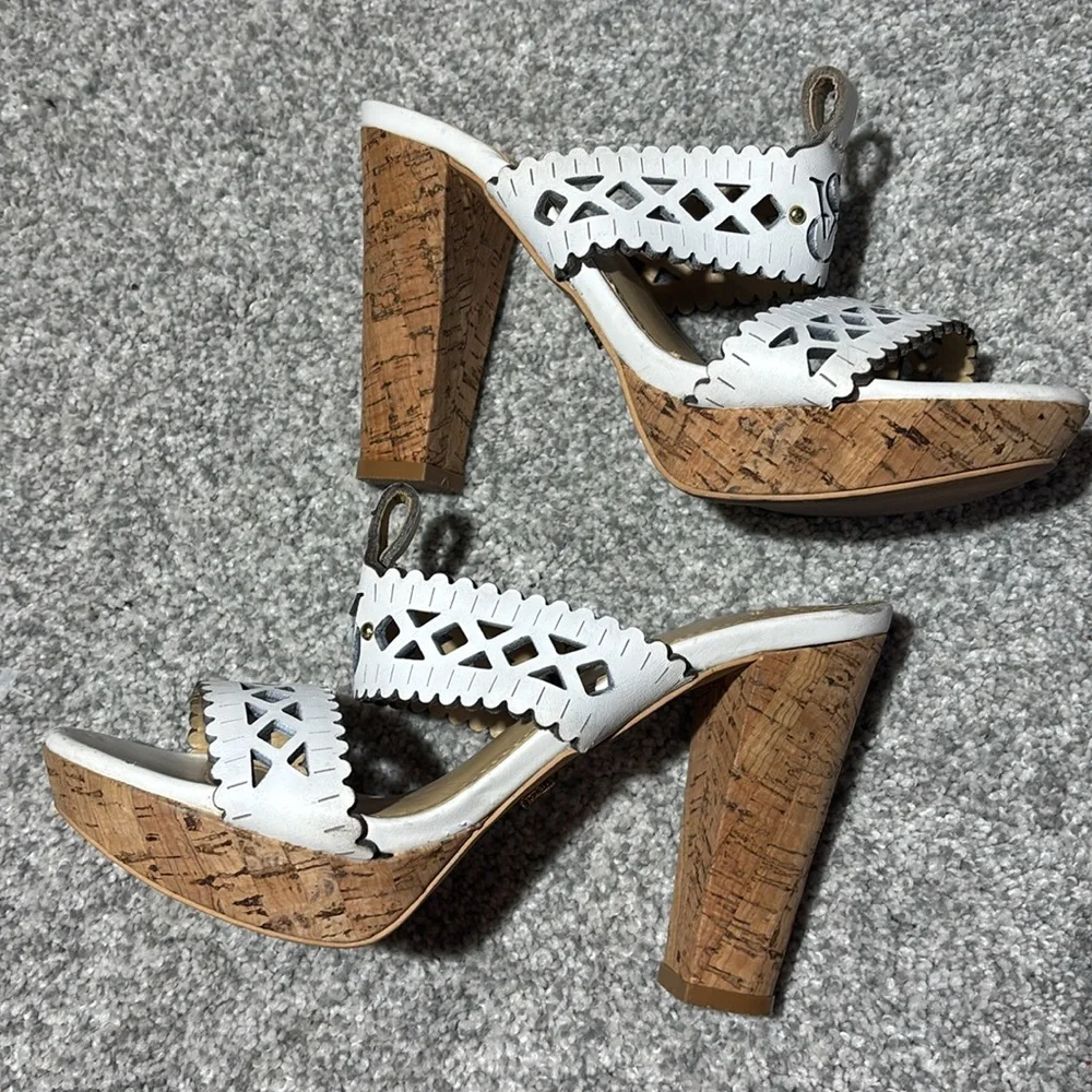 Vintage Victoria's Secret White leather Platform heels Cork heel cutout sandal